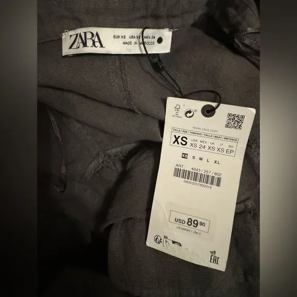 New ZARA LINEN SHIRTDRESS size XS S long Midi 100% linen Sleeveless V-neck dress - Picture 4 of 16